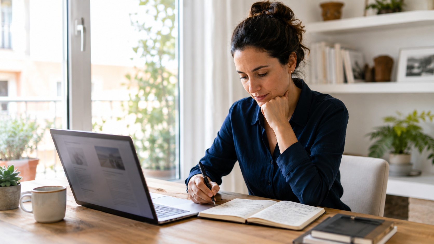 Risorse 5 Persona che legge un articolo e prende appunti per approfondire un argomento