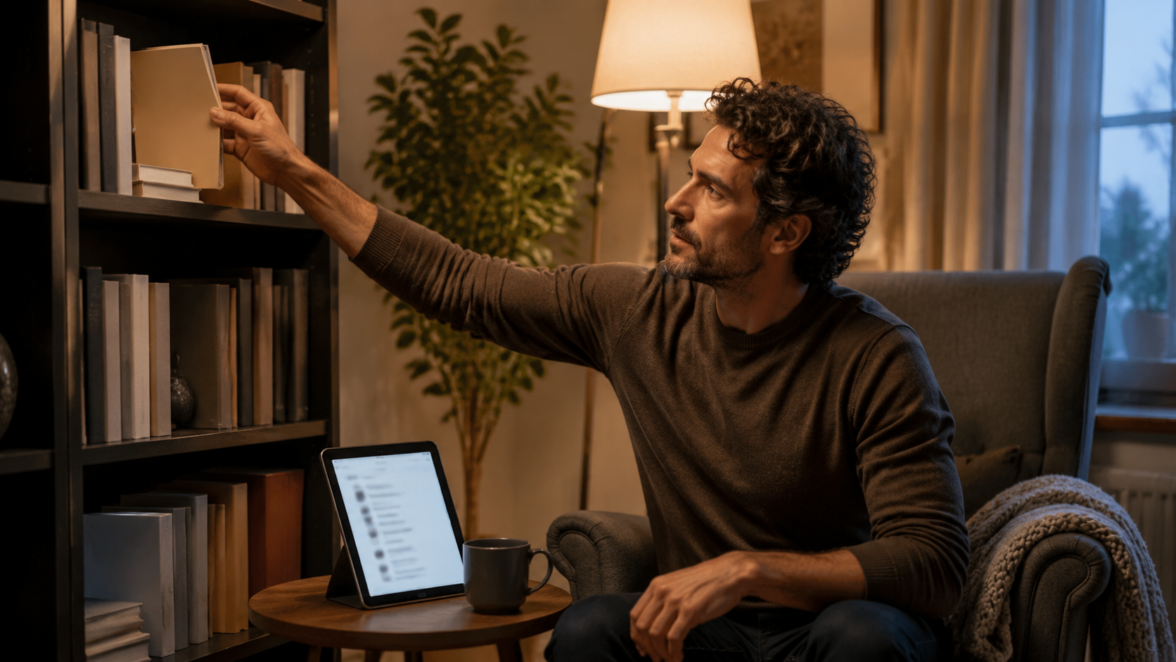 Risorse 7 Persona che sceglie un libro accanto a un tablet con risorse digitali
