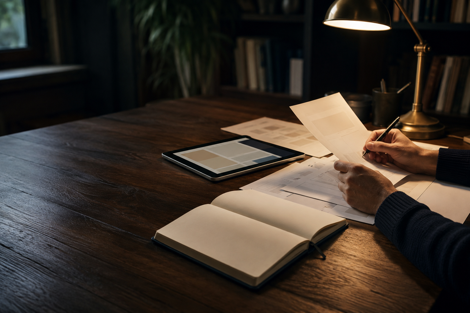 Blog 6 Mani che ordinano appunti e consultano risorse digitali su un tablet