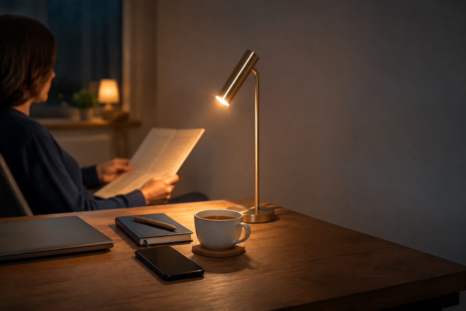 Blog 7 Persona che legge una risorsa al computer in un ambiente serale