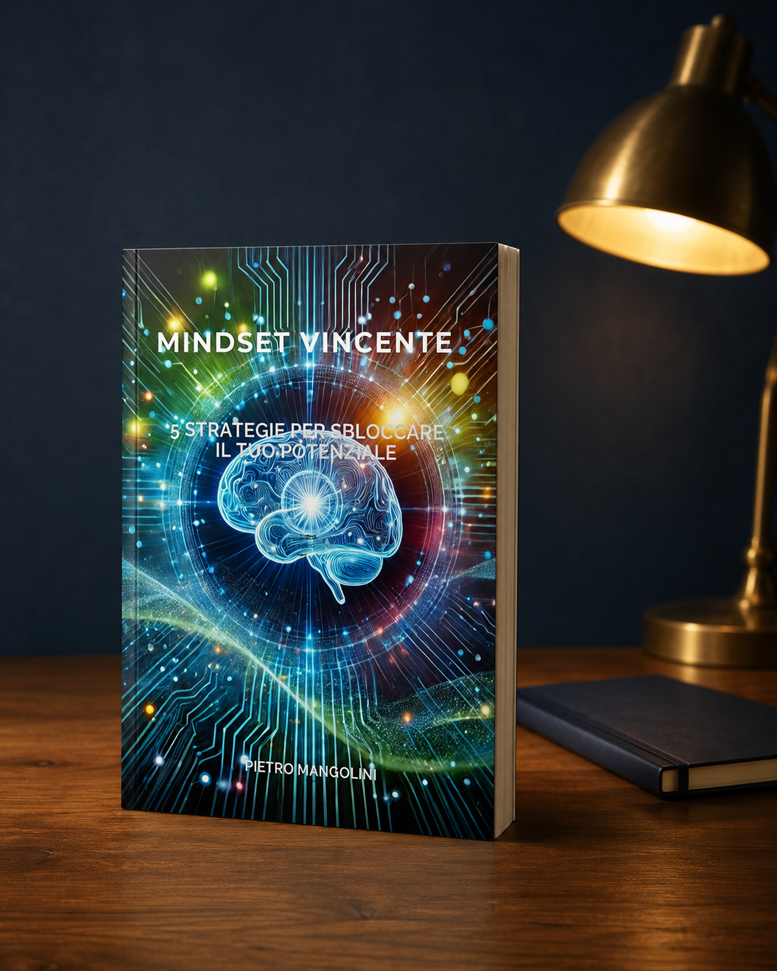 Guide gratuite 4 Mockup della guida Mindset Vincente su scrivania in legno