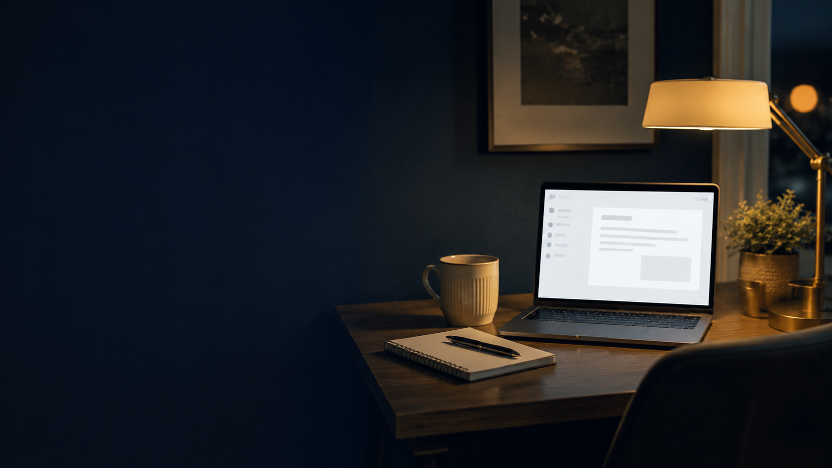 Scrivania con email aperta e taccuino
