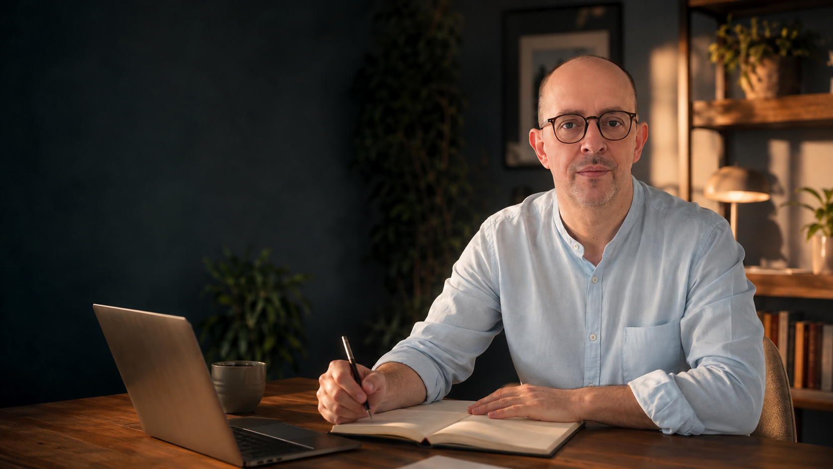 Chi sono 1 Pietro Mangolini alla scrivania nel suo ambiente di lavoro