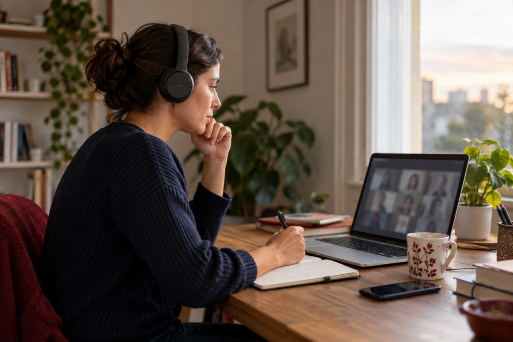 Lavorare online da casa: come scegliere un’attività sostenibile senza rincorrere scorciatoie 3 Professionista al computer durante una collaborazione remota Lavorare online da casa